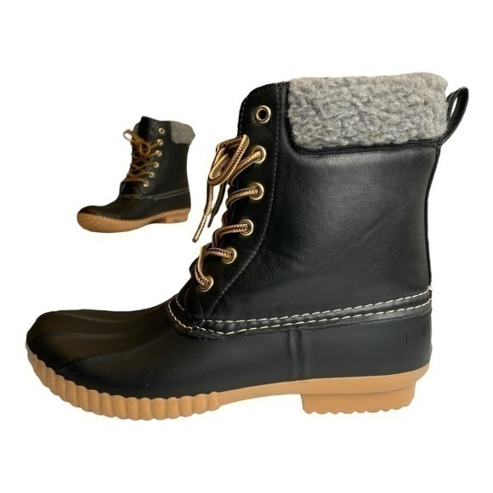 Mia Women’s Black Tan and Gray Faux Leather Fur Lined Duck Boots Size 7